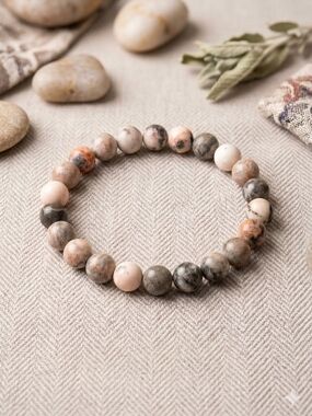 Natural Pink Zebra Jasper Beaded Stretch Bracelet Boho Stone 8mm